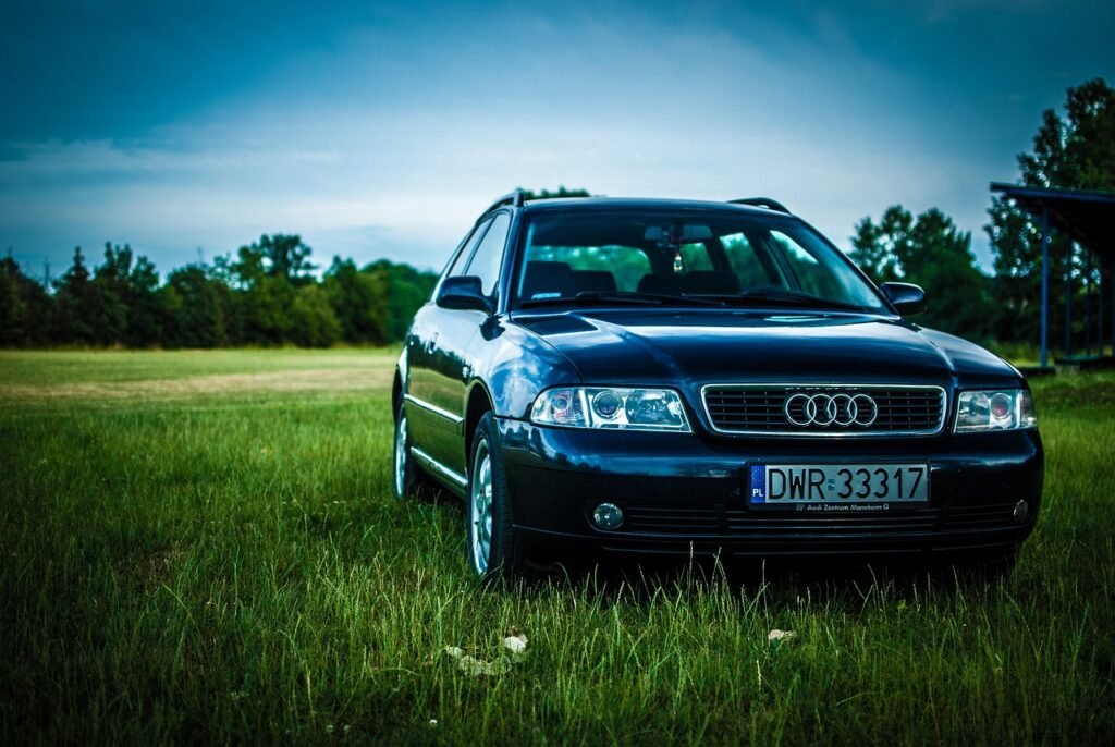 audi, nature, a4, car wallpapers, meadow, car, sky, grass, transport, cars, tourism, light, auto, car tires, landscapes, the door, reflector, universal, used, replacement lamp, automotive, wheels, personal, lacquer, polishing
